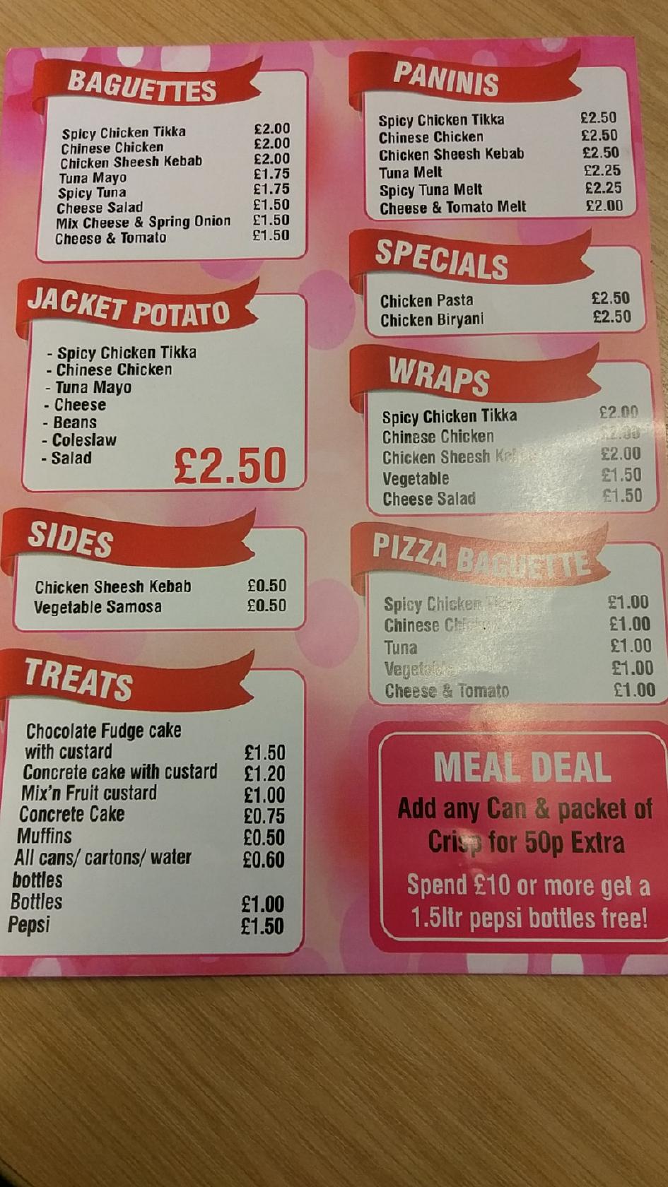 Menu at Fillings fast food, Birmingham, 187 Cherrywood Rd