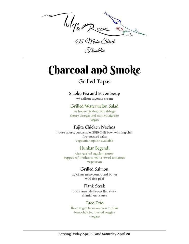 Menu at The Tulip and the Rose Cafe, Franklin