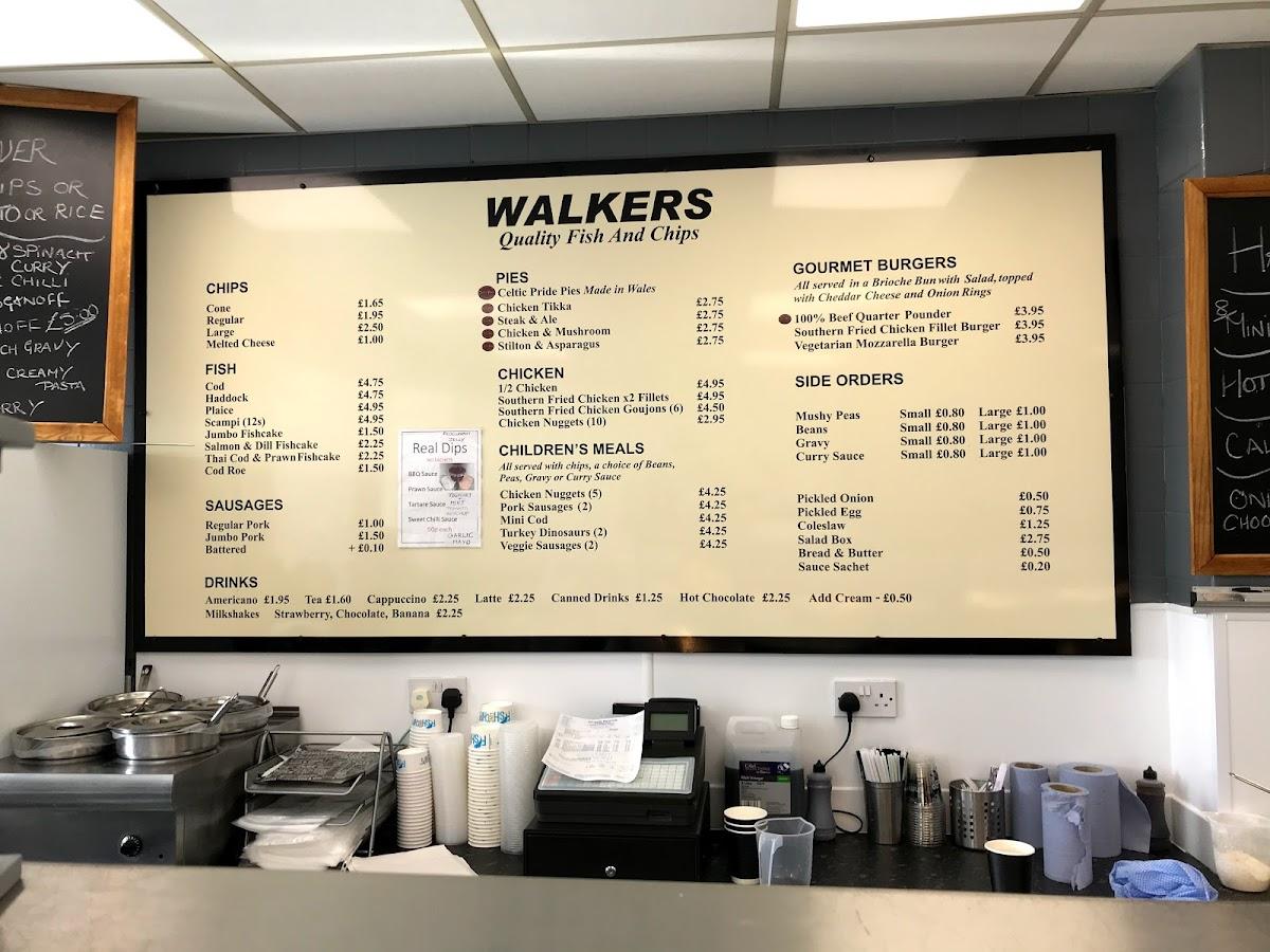 Menu at Walker's Quality Fish & Chips restaurant, Aberdyfi