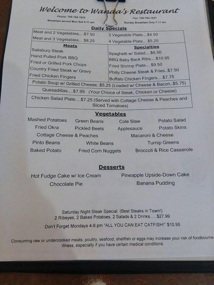 Menu At Wanda's Restaurant, Rock Spring