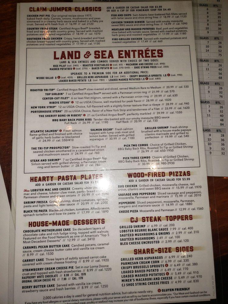 Menu at Claim Jumper Steakhouse & Bar, Clackamas, SE Sunnyside Rd