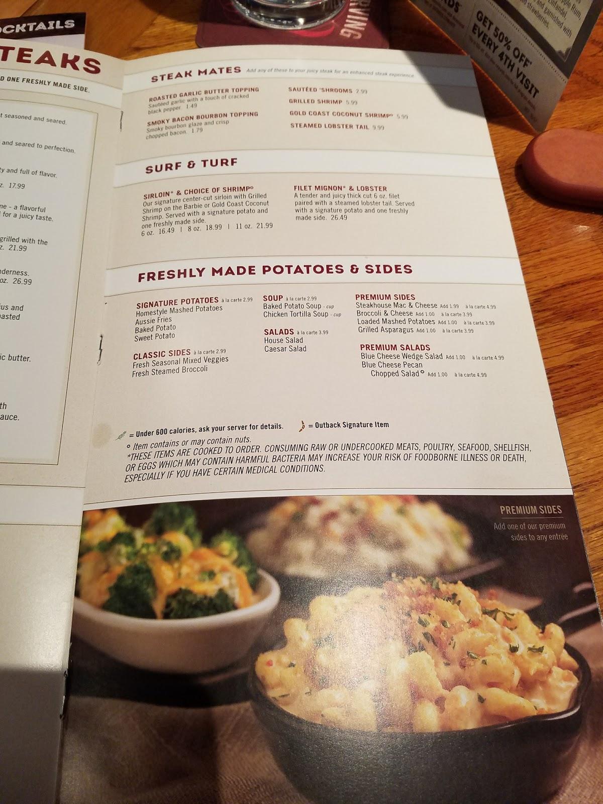 Menu at Outback Steakhouse, Hot Springs