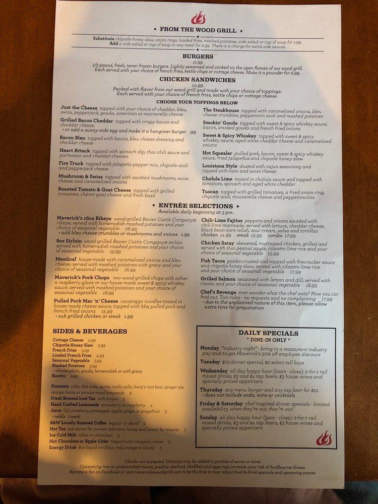 Menu at Maverick's Wood Grill pub & bar, Champlin