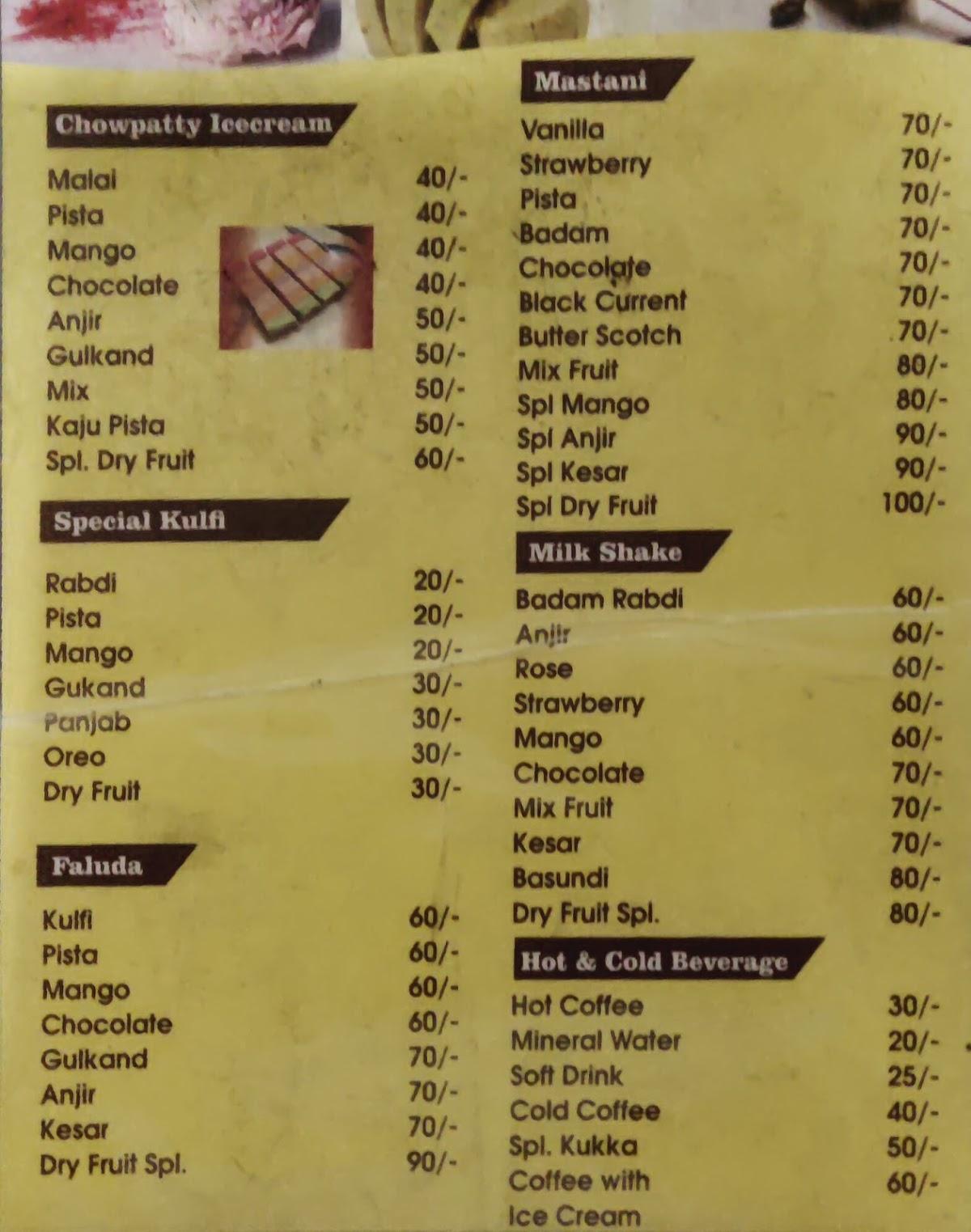 Menu at Sharma Ice Cream & Pav Bhaji, Pimpri-Chinchwad, Shankeeshwar ...