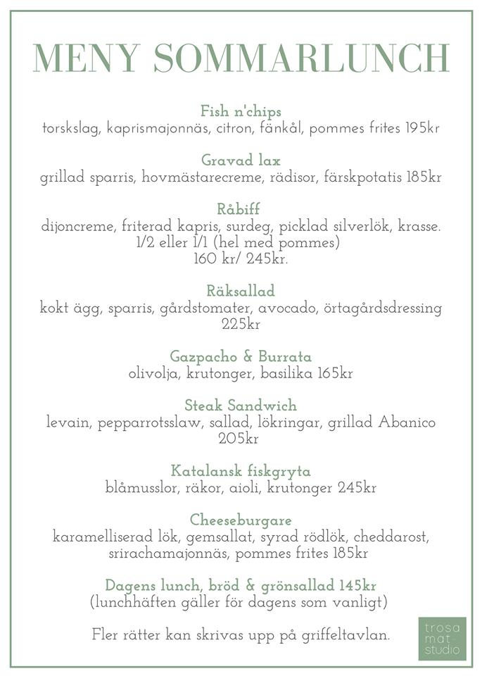 Menu at Trosa Matstudio restaurant, Trosa