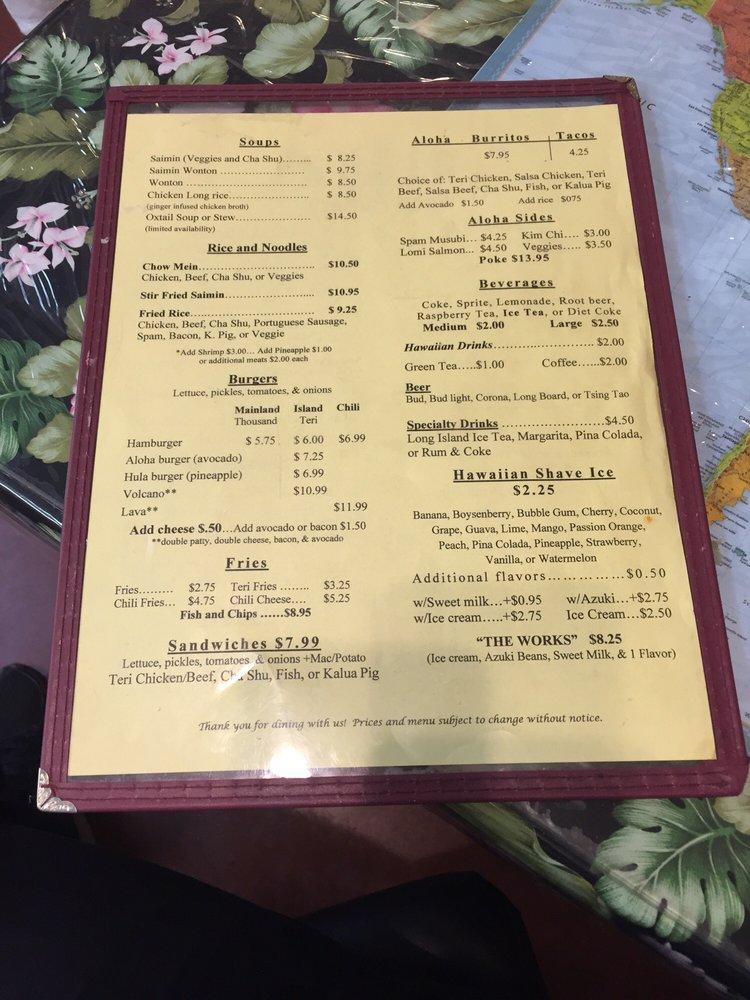 Menu at Aloha Food Factory restaurant, Alhambra