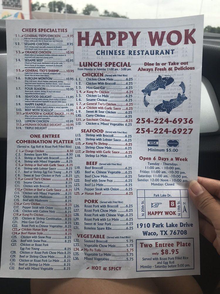 Menu At Happy Wok Restaurant, Waco, Park Lake Dr