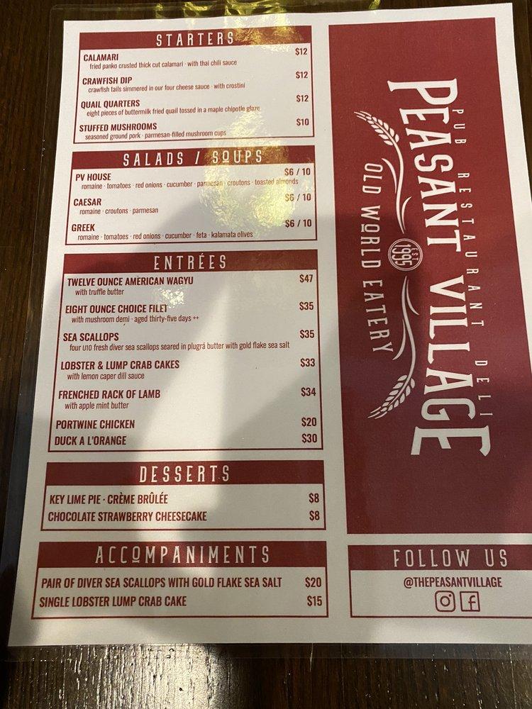 Menu at Peasant Village Restaurant, San Angelo