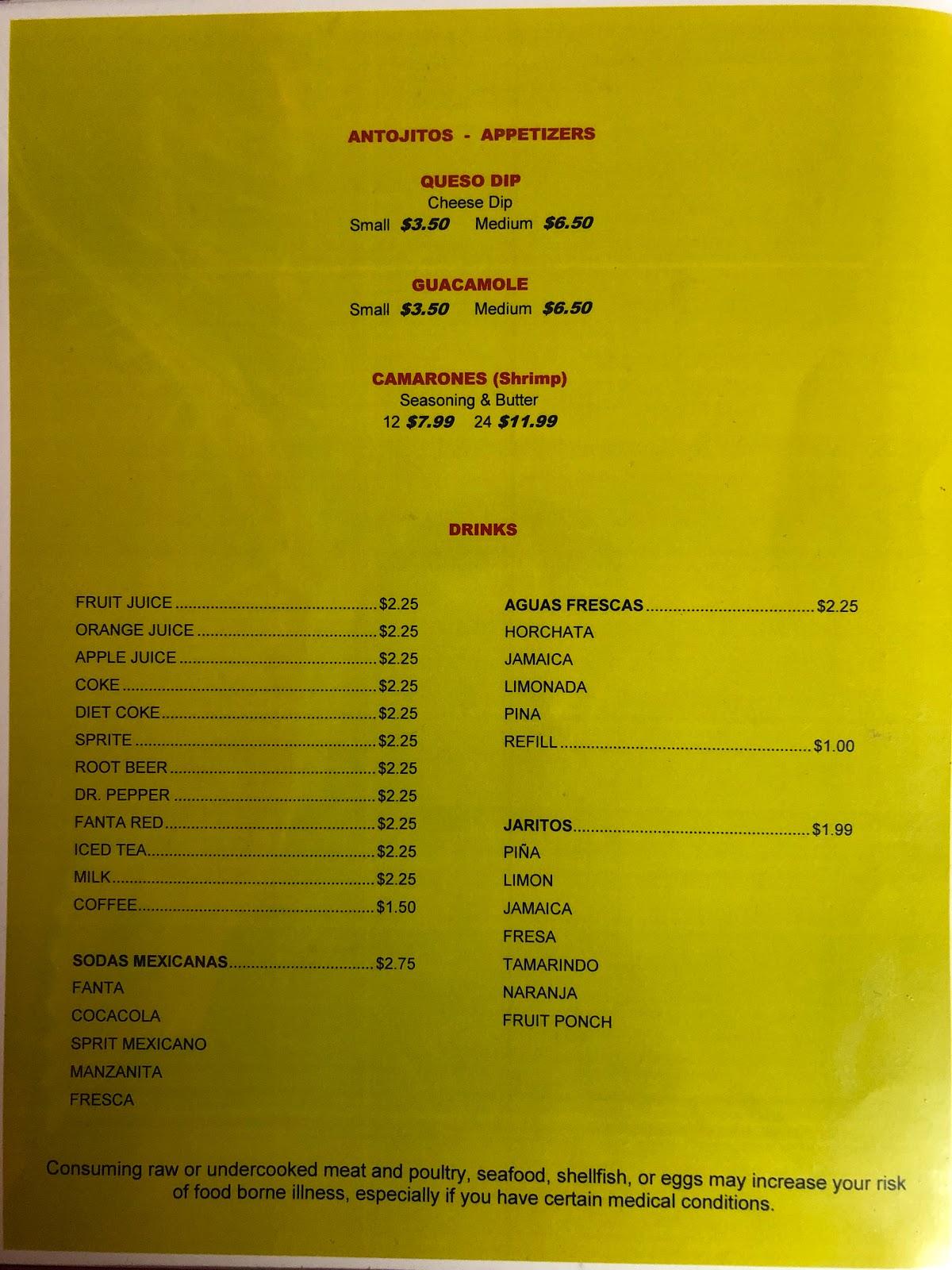 Menu at Taqueria Jesus Maria restaurant, Brownfield, 907 Lubbock Rd