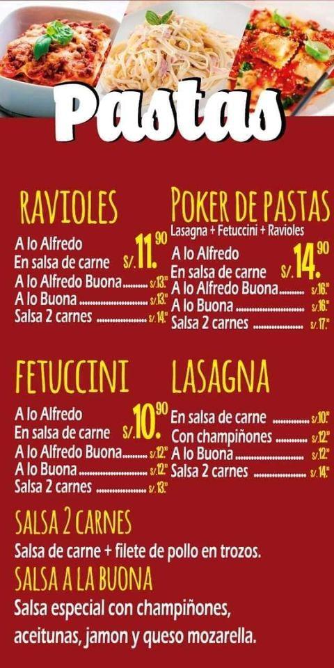 Menu at Buona Pizza restaurant, San Martín de Porres