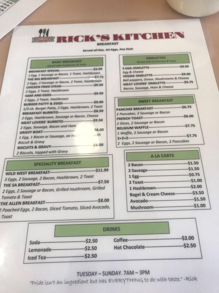 Menu at Ricks Kitchen, Yuma