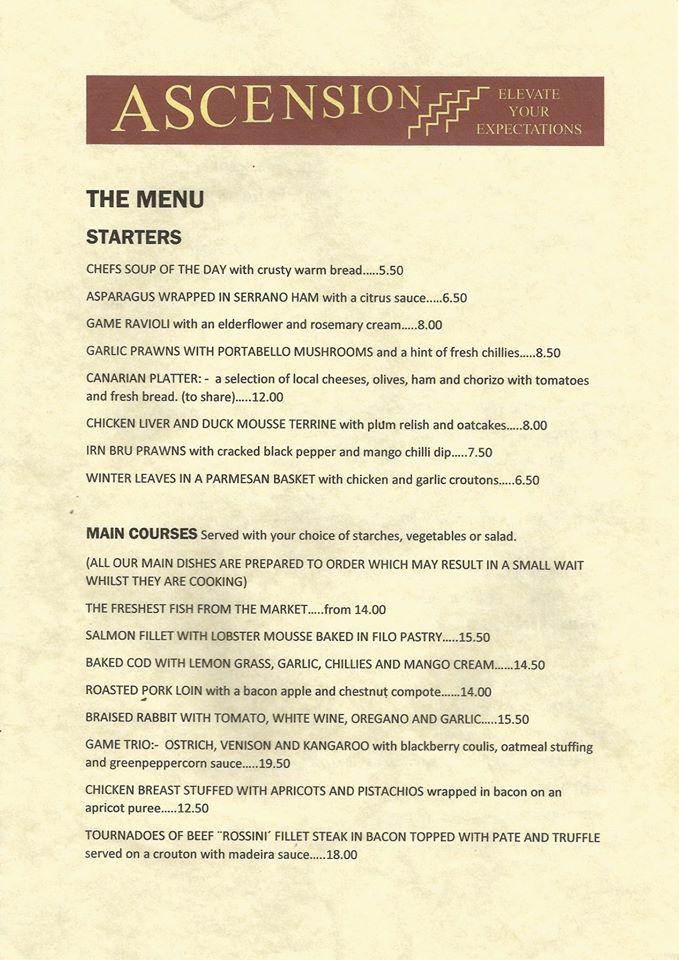 Menu at Restaurante Ascension, Castillo Caleta de Fuste