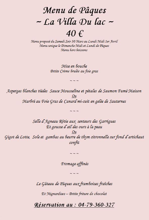 Menu au La Villa du Lac restaurant, AiguebeletteleLac