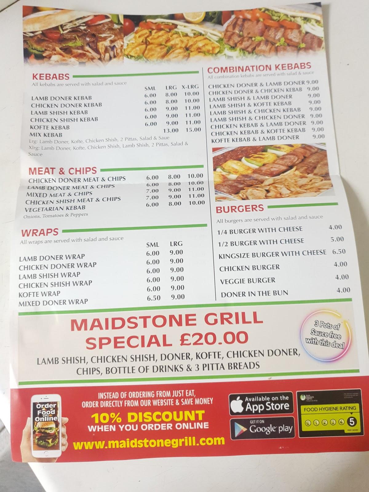 Menu at Maidstone Grill fast food, Maidstone, 54 High St