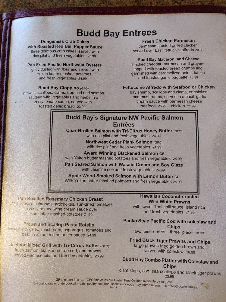 Menu at Budd Bay Cafe, Olympia
