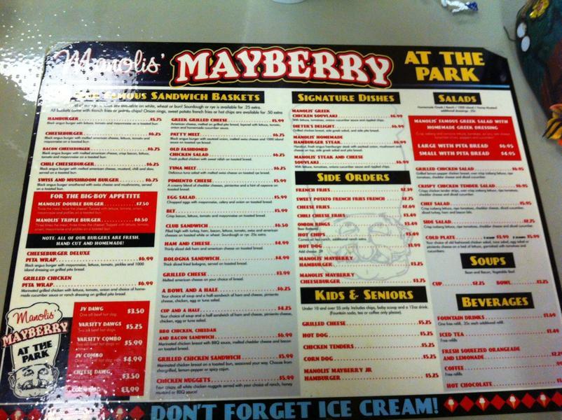 Menu at Mayberry Restaurant & Ice Cream Creations, Burlington