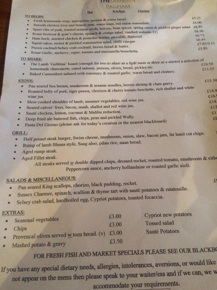 Menu at The Lamb Inn pub & bar, Bognor Regis, 144 Pagham Rd