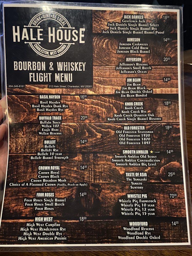 Menu at Hale House restaurant, Charleston