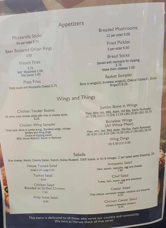 Menu at Heroes Italian Pizzeria, Moorefield