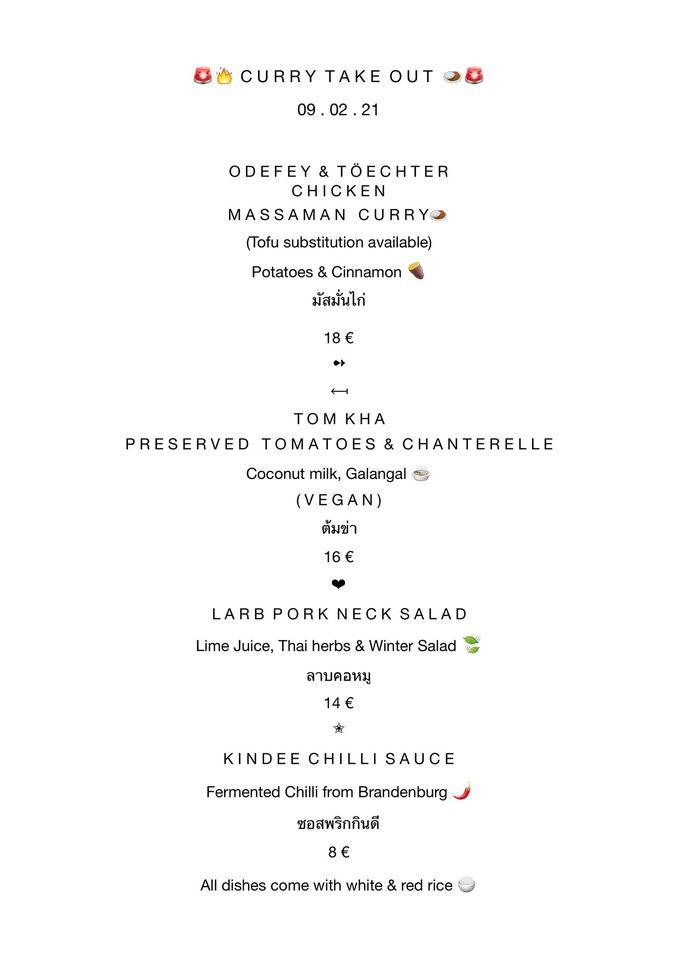 Menu at Kin Dee restaurant, Berlin