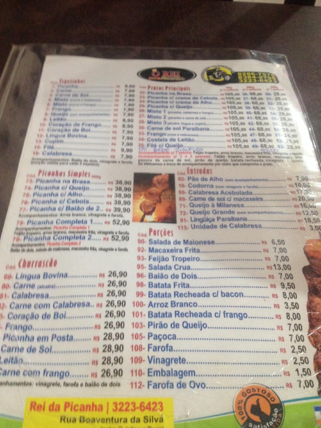 Menu Em O Rei Da Picanha Restaurante Bel M Rua Boaventura Silva