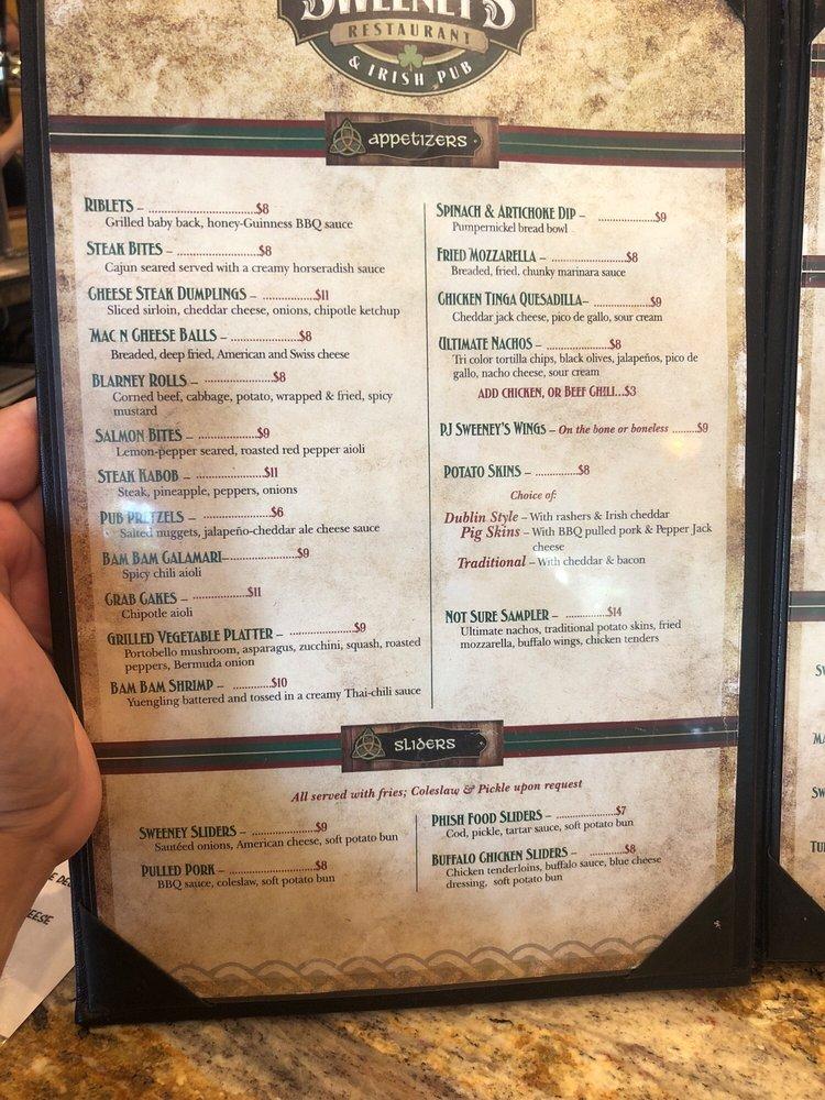 Menu at P.J. Sweeney's Restaurant & Irish Pub, Brick