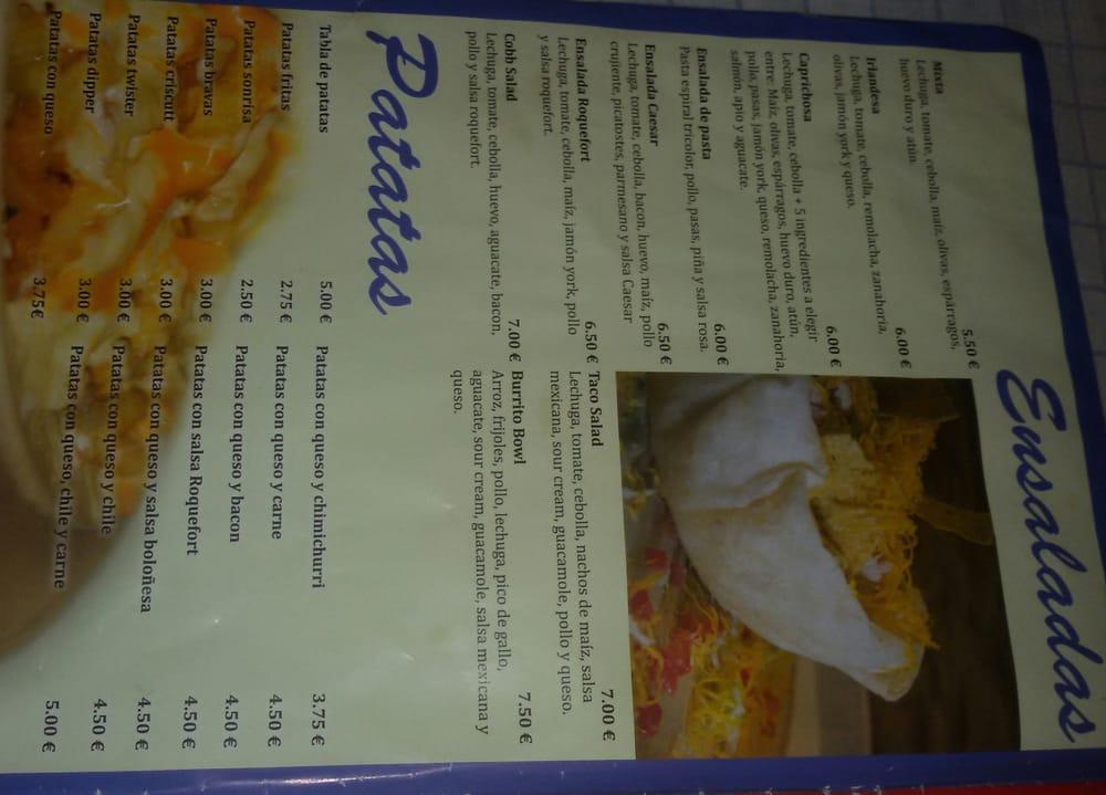 Carta de Restaurante Pizza & Pasta, Rota, Av. de la Diputación
