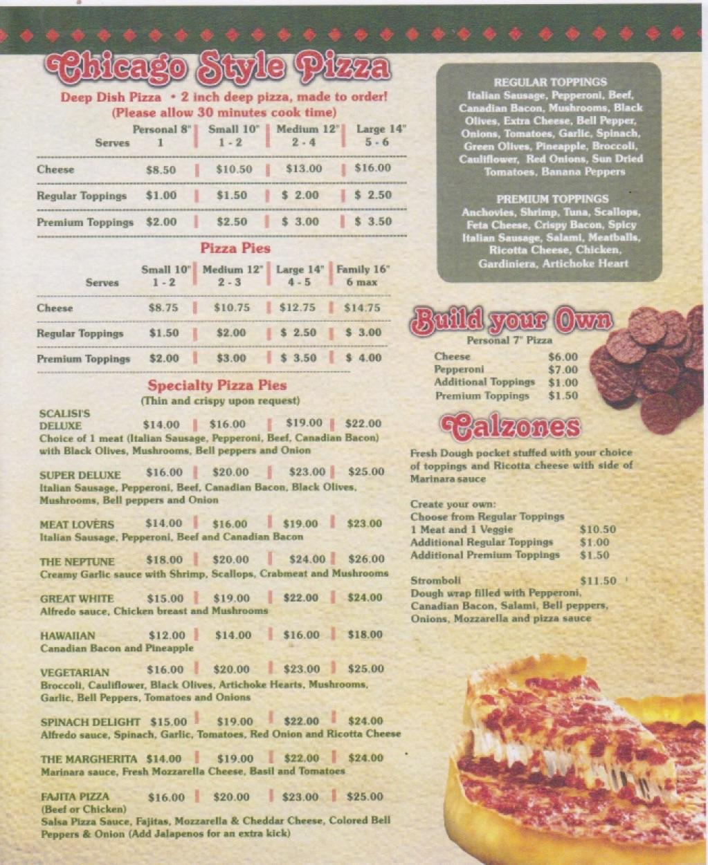 Menu at Scalisi's Chicago Pizza & More pizzeria, McAllen