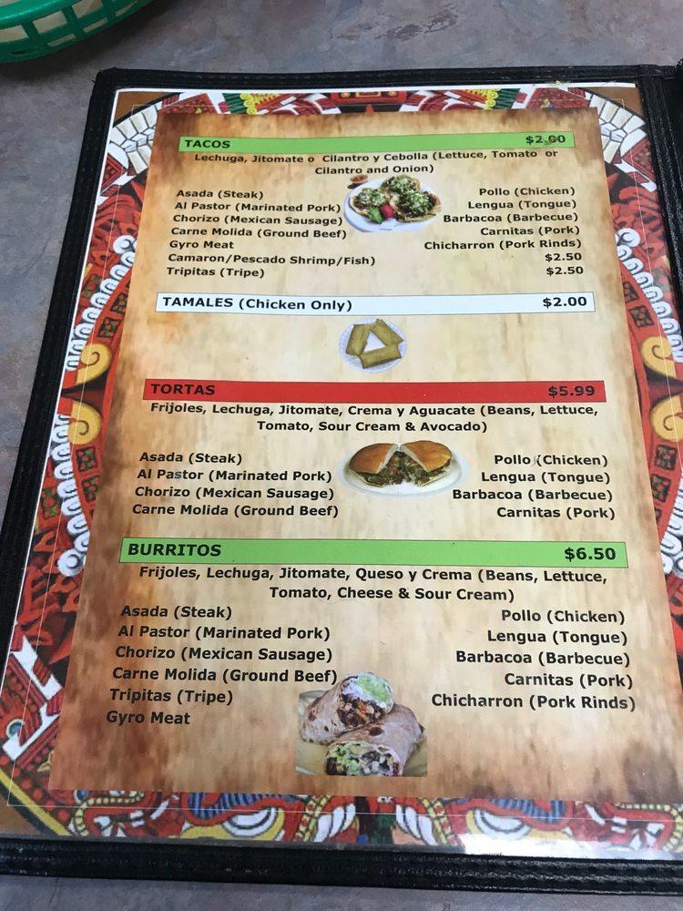 Menu at Tacos Calvillo restaurant, Danville