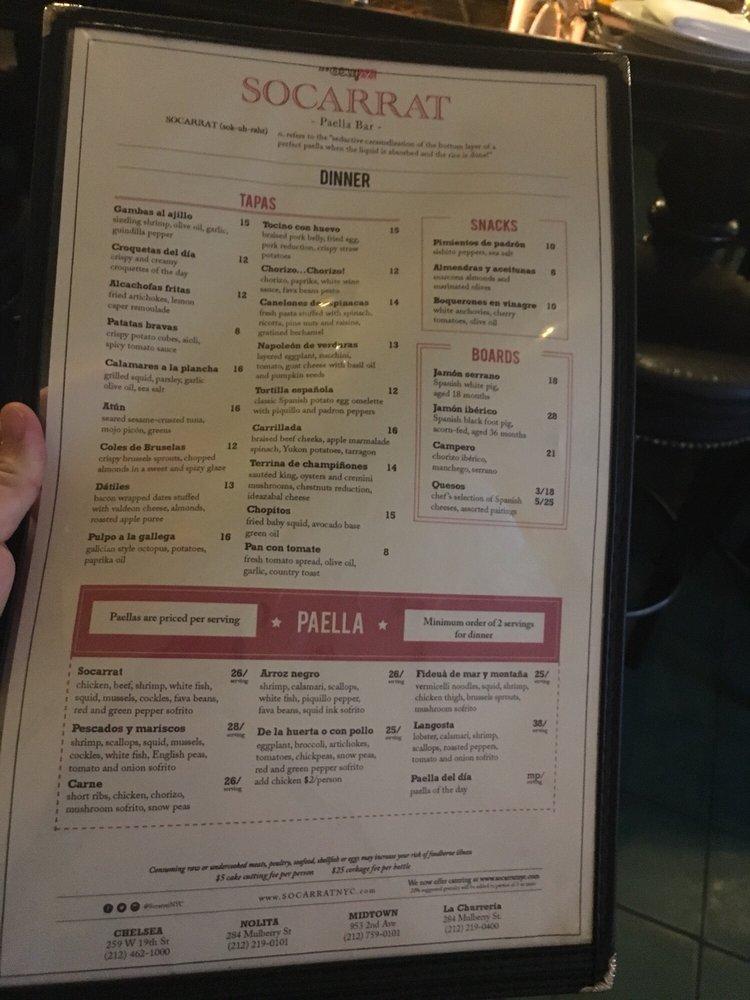 Menu at Socarrat Paella Bar Nolita, New York City