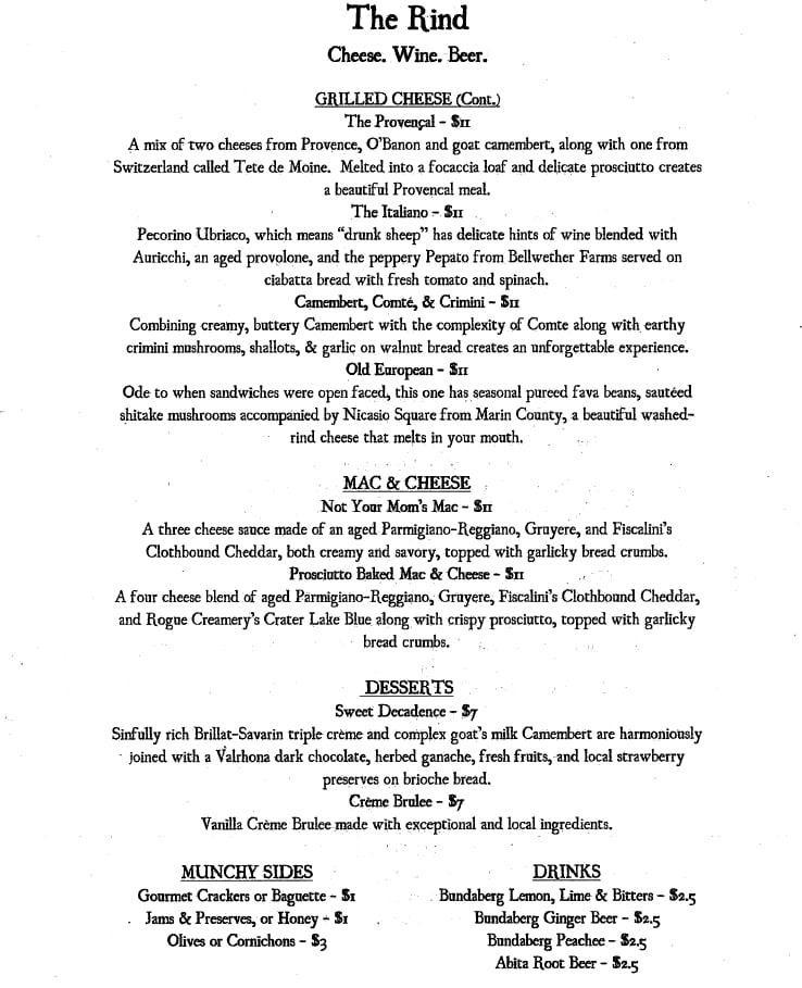 Menu at The Rind pub & bar, Sacramento, L St #40