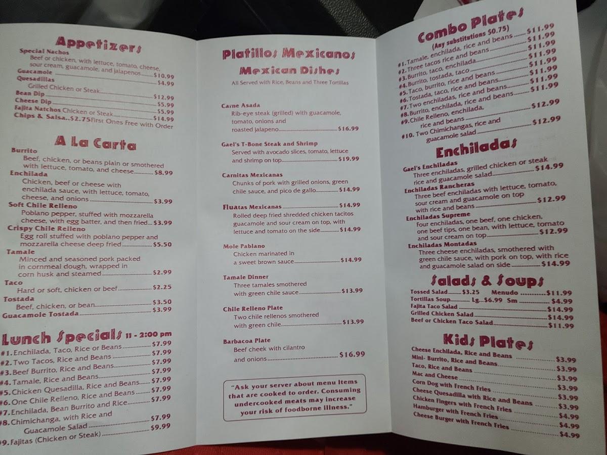 Menu At Gael S Mexican Restaurant Muskegon   R146 Menu Gaels Mexican Restaurant 