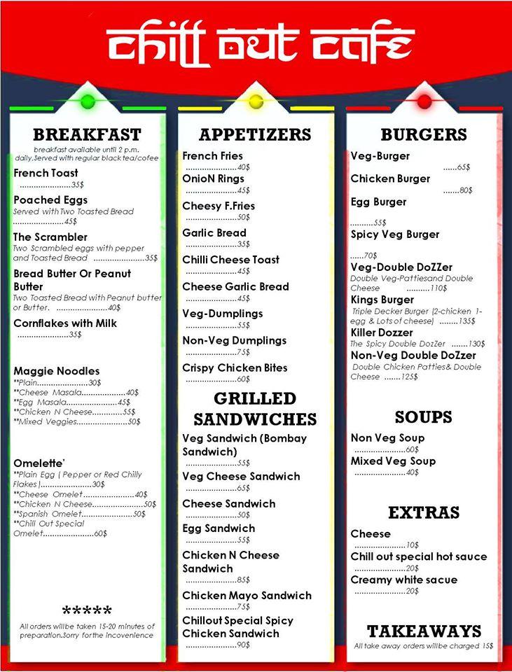 Hillside Cafe menu