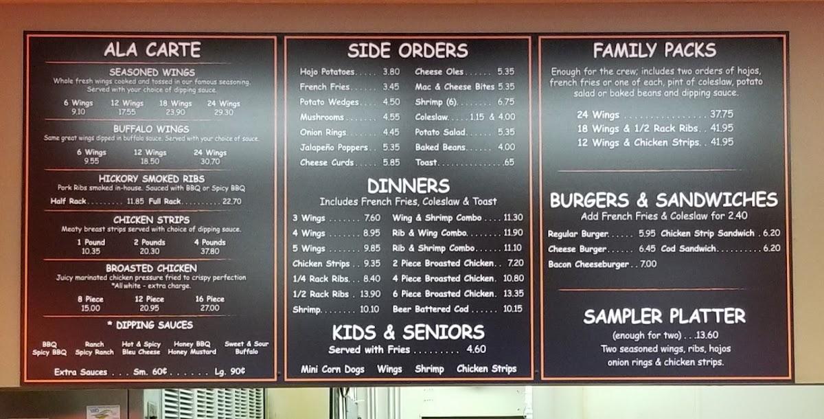 Menu at Wing Joint BBQ, Blaine