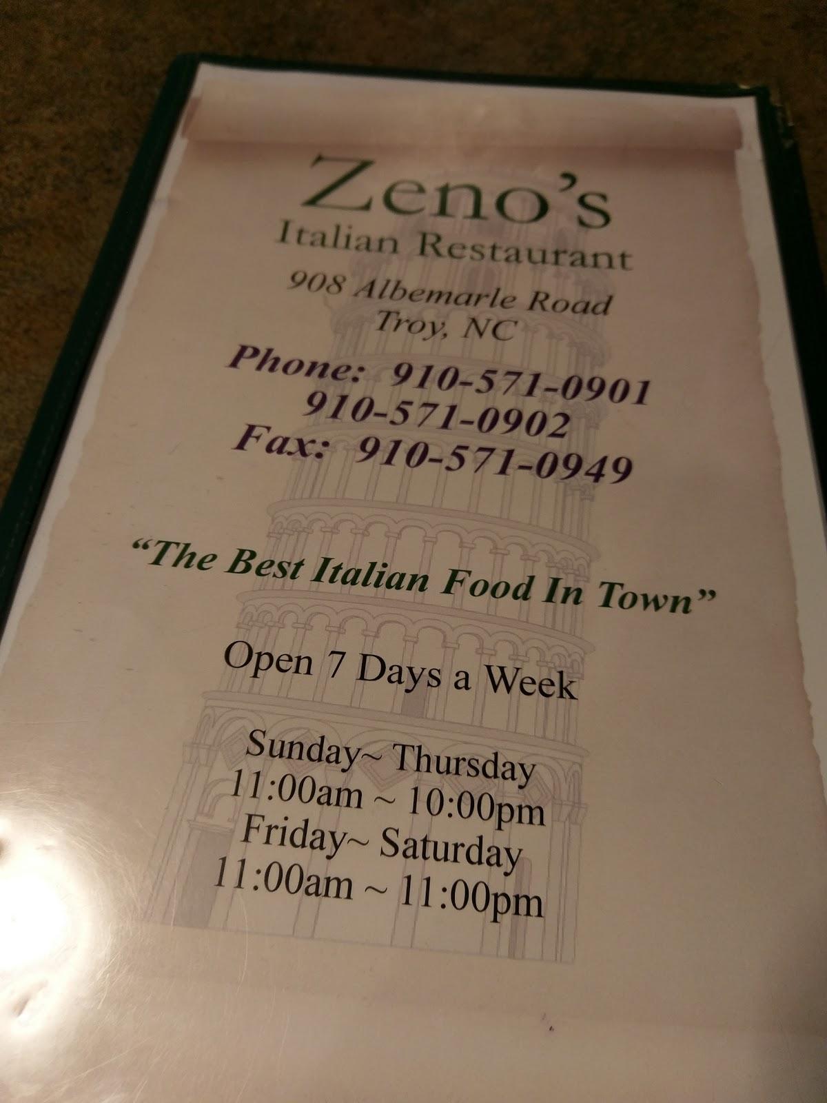 Menu at Zeno's Italian Restaurant, Troy