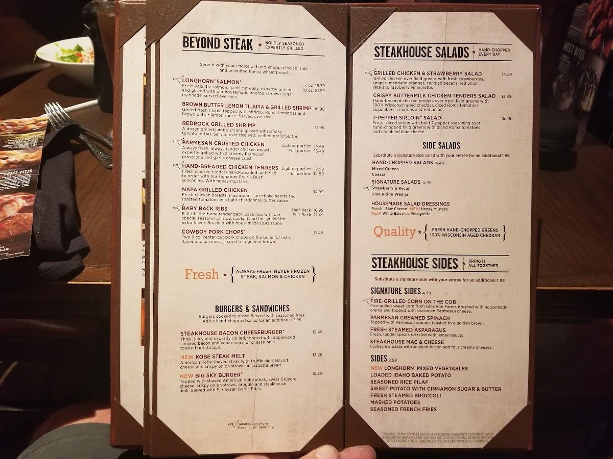 Menu at LongHorn Steakhouse, Jackson