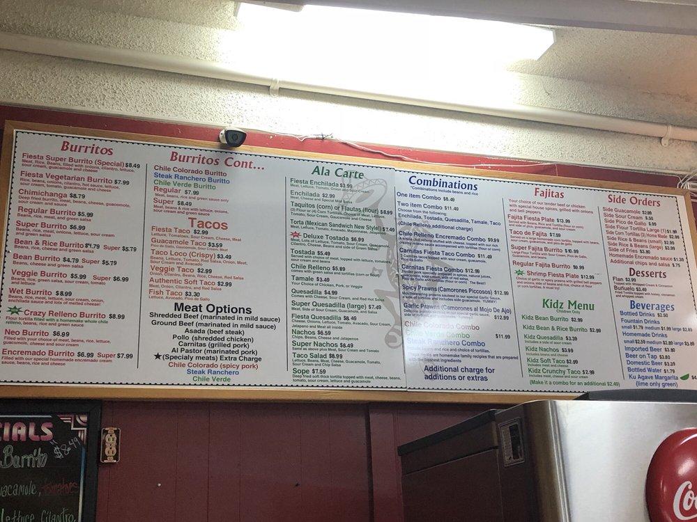 Menu at Taco Loco restaurant, Fortuna