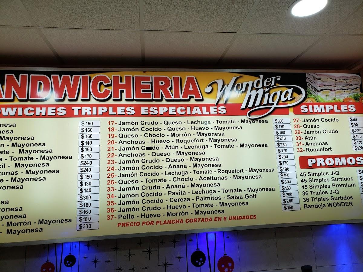 Carta de Wonder Miga Especialidad En Sandwiches de Miga, Rosario