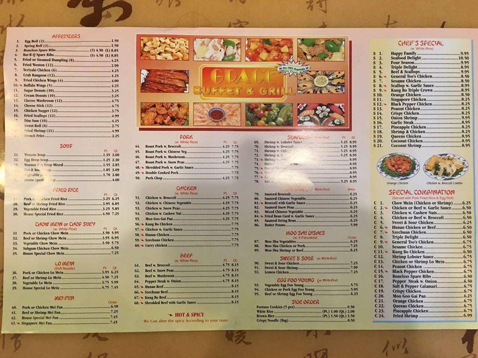Menu at Grace Buffet & Grill restaurant, Montoursville
