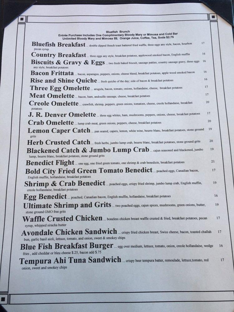 Menu at Blue Fish Restaurant and Oyster Bar, Jacksonville