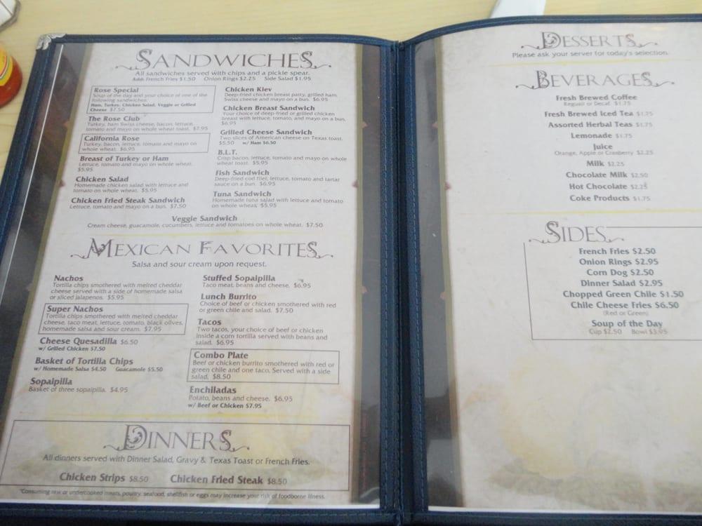 Menu at The Rose cafe, Pagosa Springs, 408 Pagosa St
