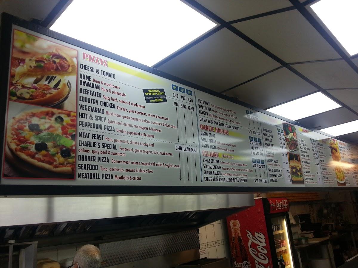 Menu at Charlie's Takeaway fast food, Cheadle