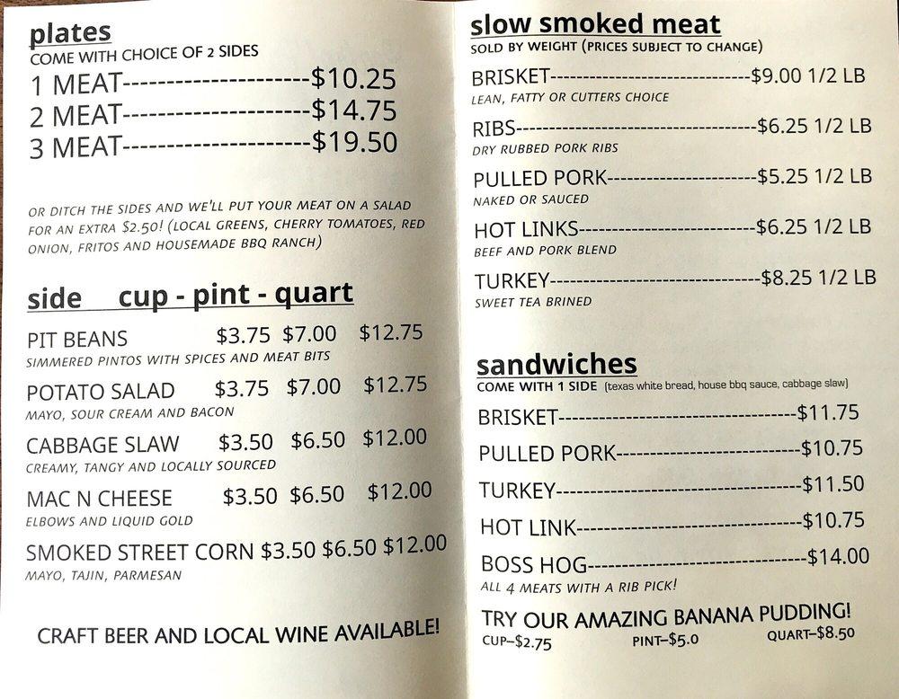 Menu at Central Coast Meat Market BBQ, Pismo Beach