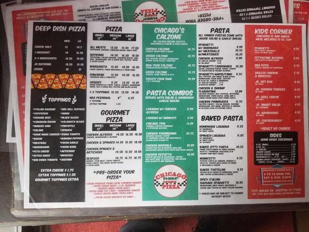 Menu at Chicago Italian Beef & Pizza pizzeria, Houston