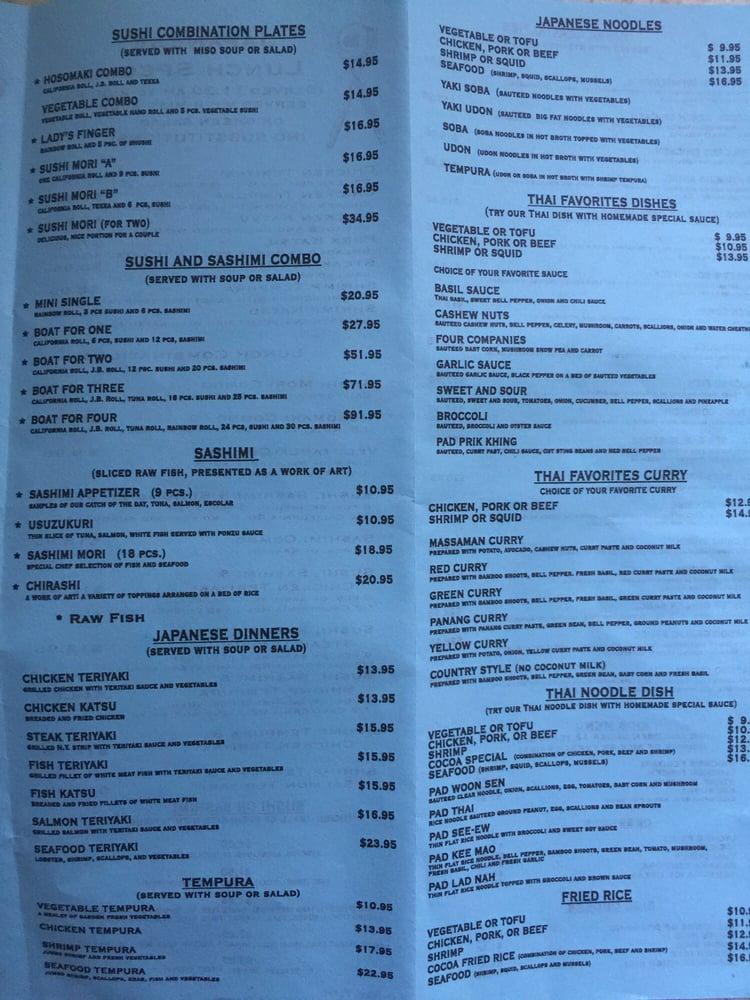 Menu at Cocoa Beach Thai & Sushi restaurant, Cocoa Beach, 24 N Orlando Ave
