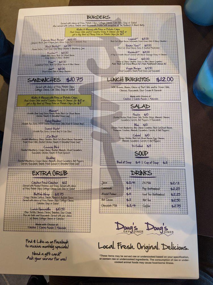 Menu at DOUG'S DAY DINER MAINSTREET restaurant, Parker