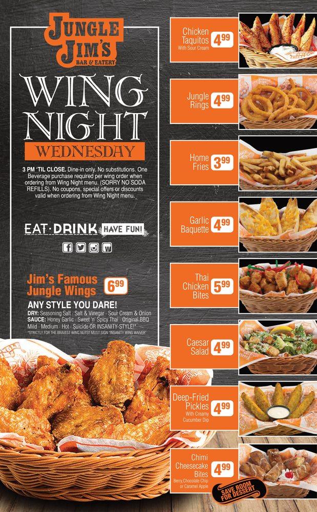 Menu at Jungle Jim's Eatery steakhouse, Moncton