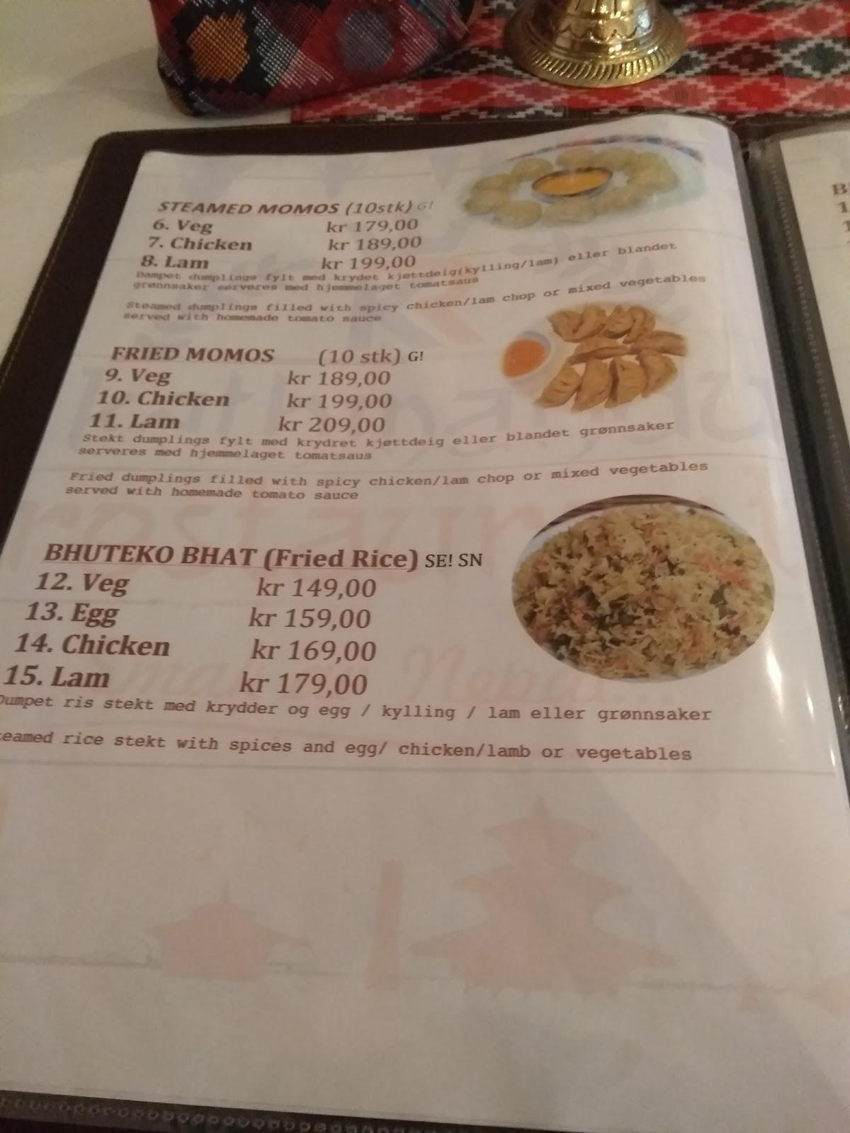 Menu at Kathmandu Restaurant, Oslo, Trondheimsveien 139b