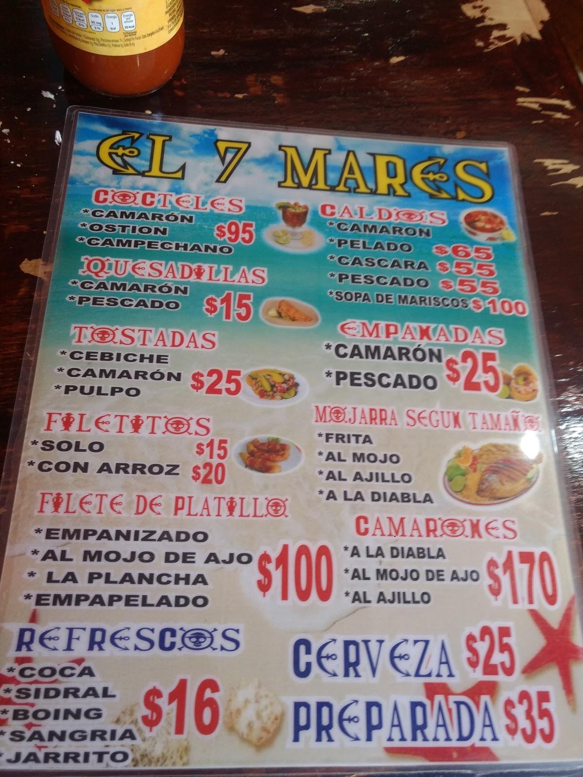 Menu At Mariscos Los 7 Mares Restaurant Mexico