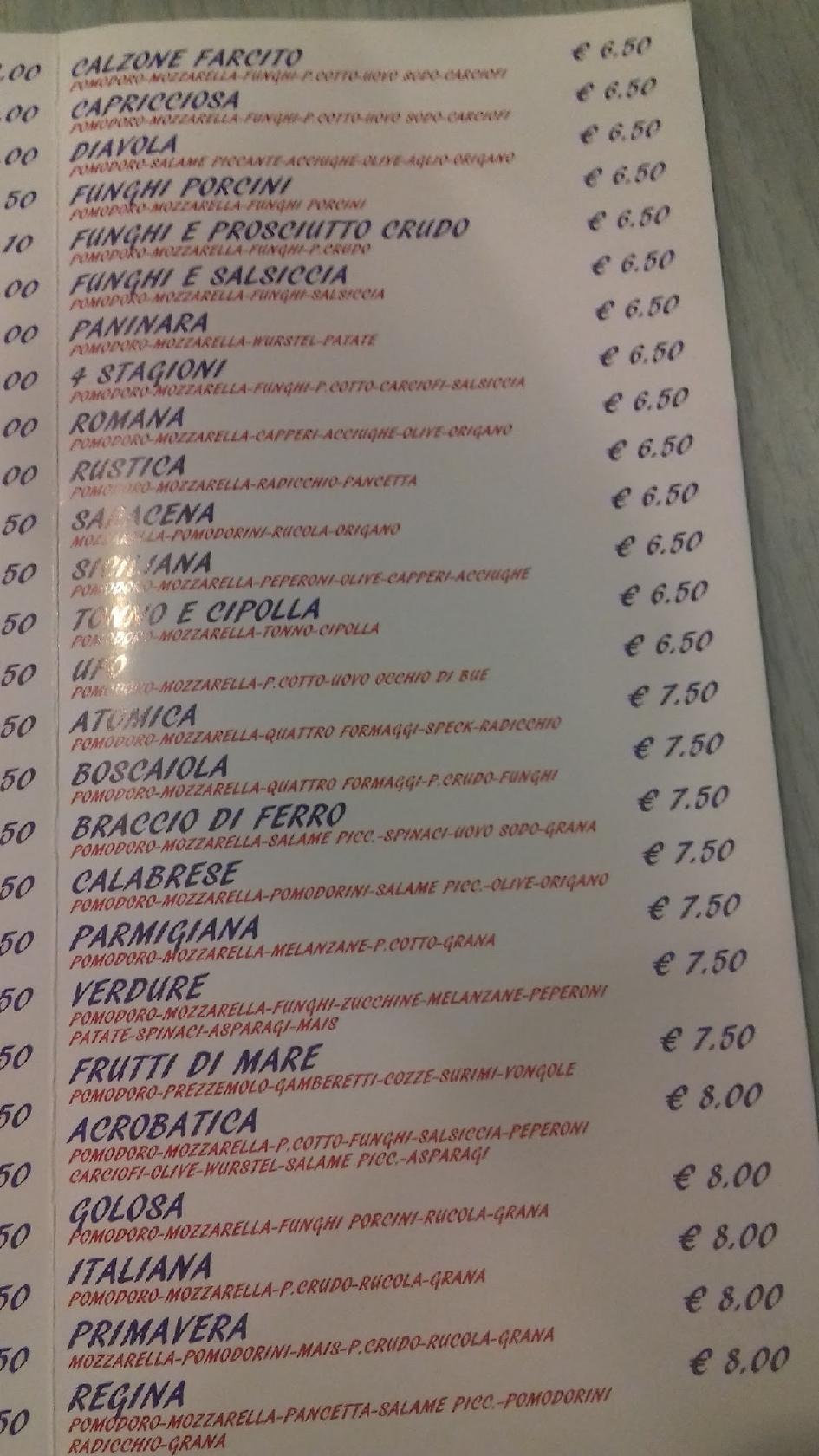 Menu da Pizza Acrobatica di Pasini Daniele pizzeria, Imola
